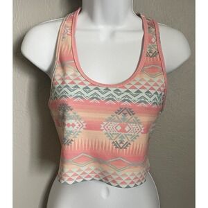 Rock & Roll Denim Crop Tank Top Womens Size XL Pink Aztec Western Racer Back